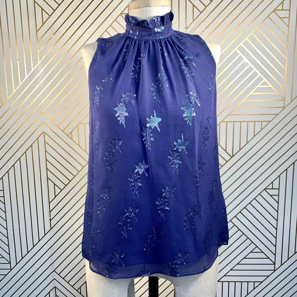 Rebecca Taylor Metallic Star Clip Top Gemini Blue